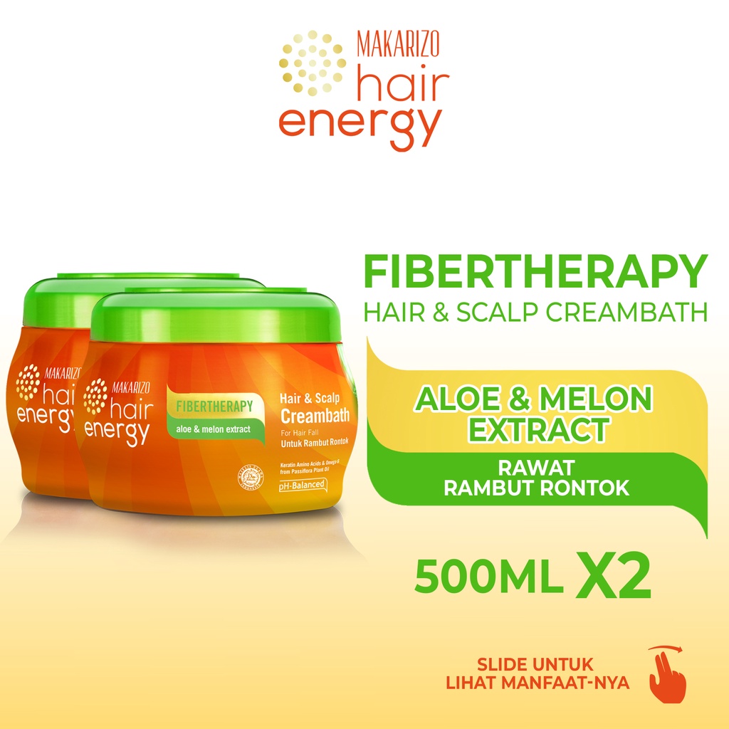 PAKET ISI 2 - Makarizo Hair Energy Fibertherapy Hair & Scalp Creambath Aloe & Melon 500 mL