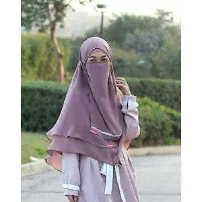 Khimar Jilbab Bergo tali dua layer Bahan Sifon Arab sifon silk