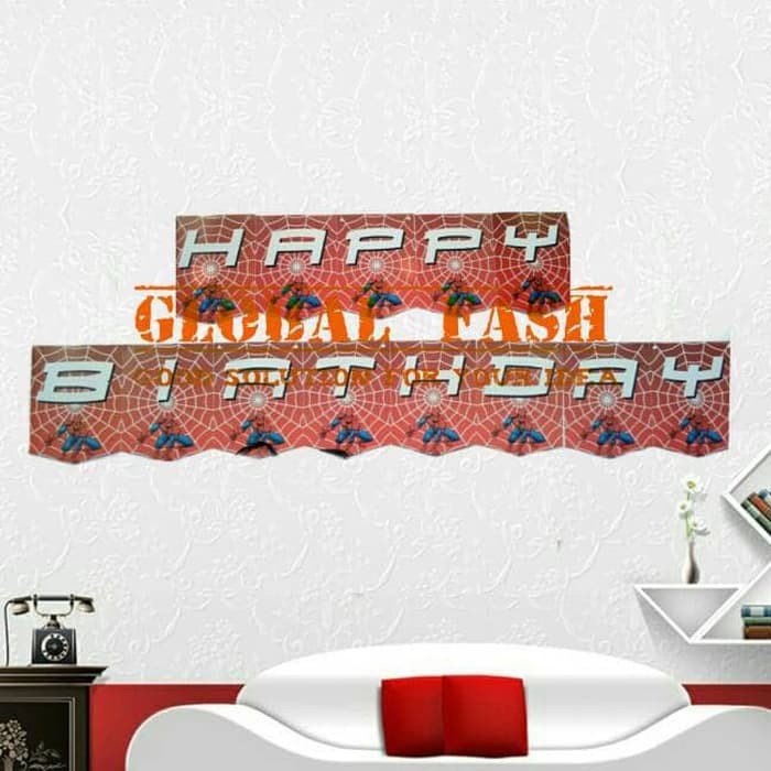 banner HBD spiderman / bunting flag spiderman / banner flag karakter / BANNER HAPPY BIRTHDAY