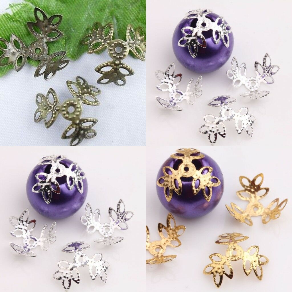 100Pcs Leaf Clover 18mm Filigree Bead Caps for Jewelry Making Flower Bead Caps Findings Diy Bracelet Earrings Accessories