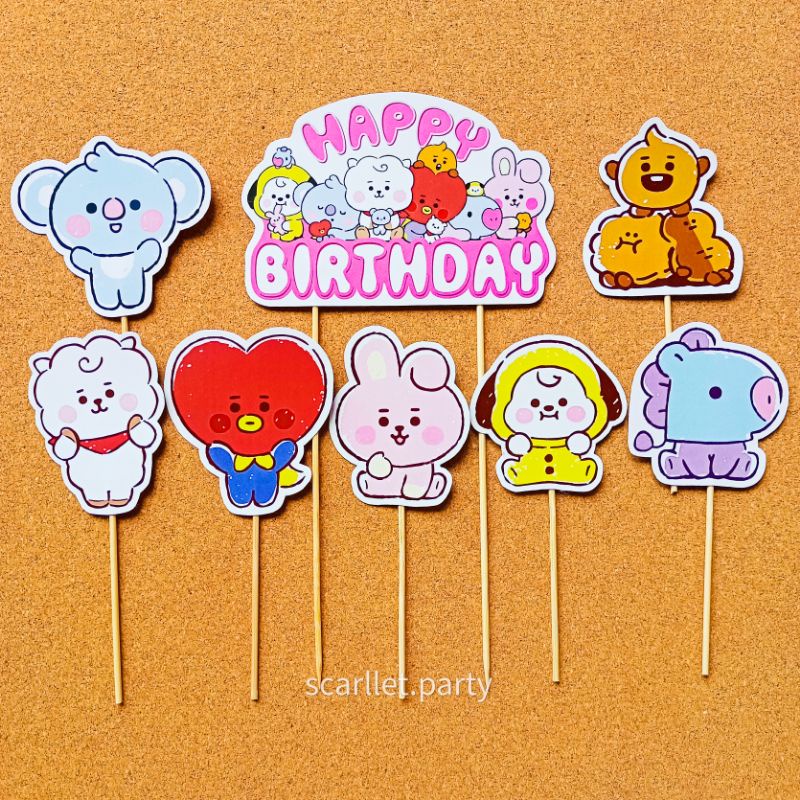 TOPPER CAKE BT21 JUMBO HAPPY BIRTHDAY ULANGTAHUN ULTAH HIASAN KUE TUSUKAN KUE TART DEKORASI DEKOR