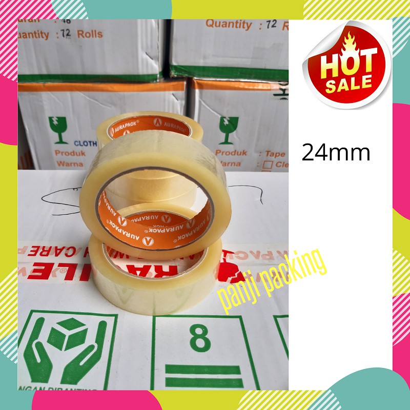 

Lakban aurapack 24mm x 72Y bening solatip bening isolasi 1 inch