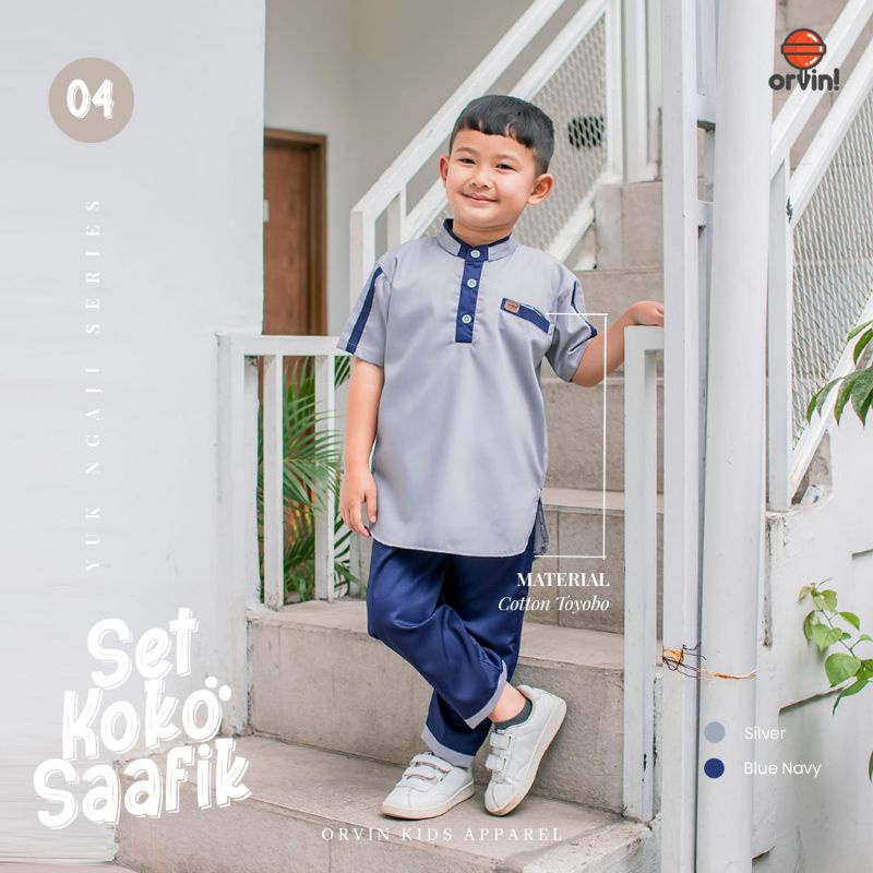 ORVIN KIDS Setelan Koko Anak SAAFIK Warna Silver-Blue Navy