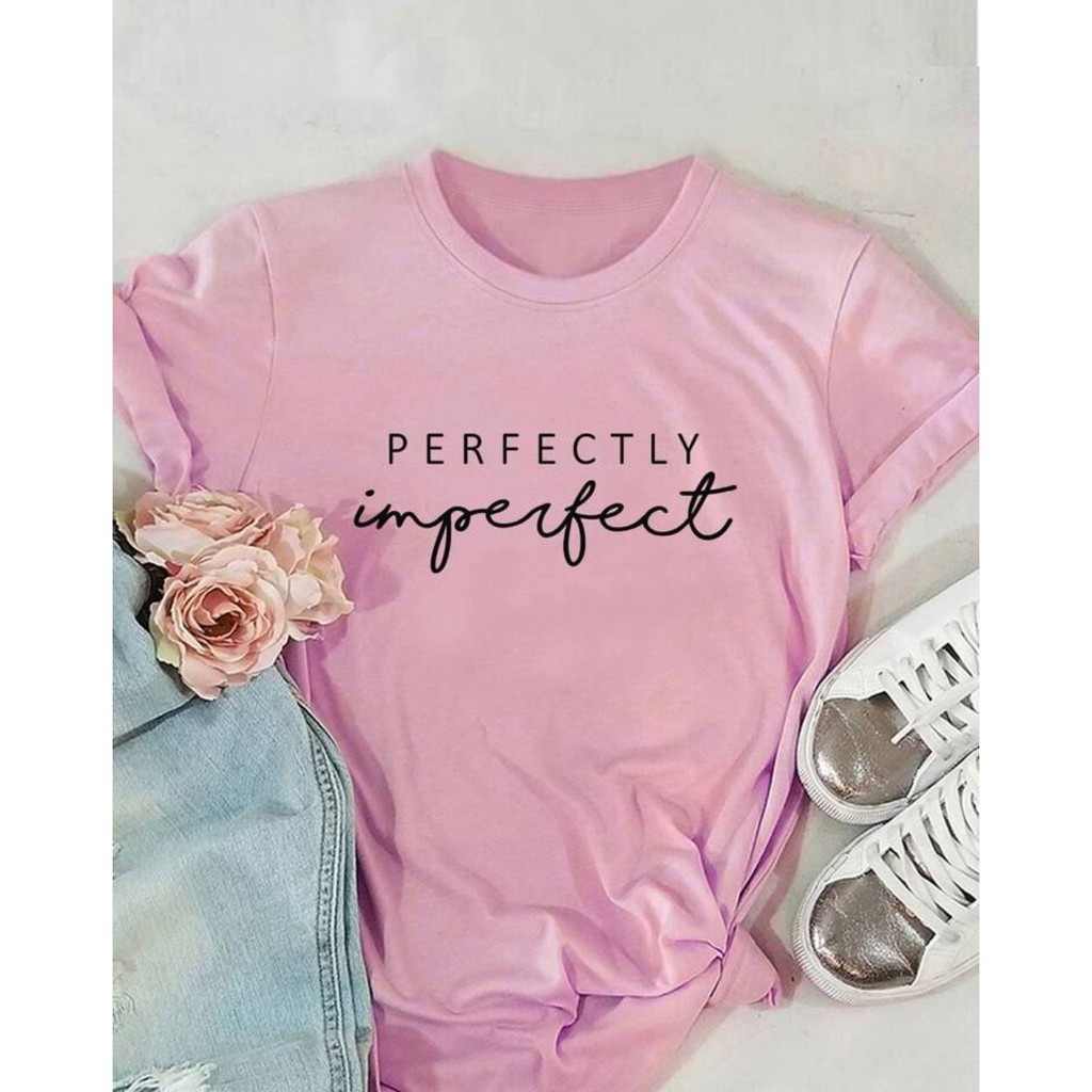 kaos wanita letter graphic short sleeve tee / perfectly imperfect / kaos combed murah