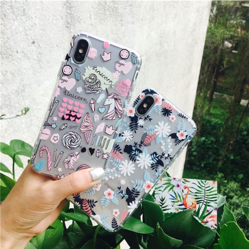 Case Motif Bunga dan Unicorn