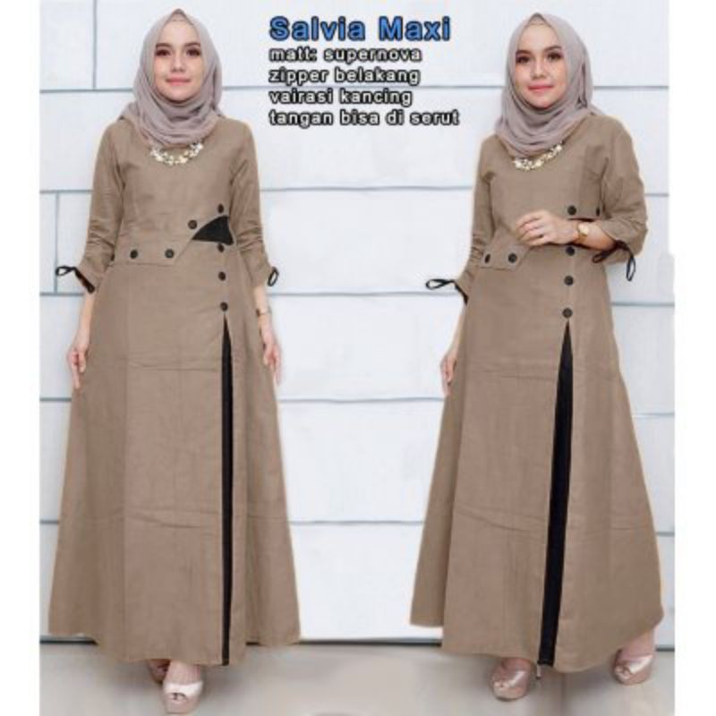 QC SALVIA MAXI Pakaian Gamis Maxi Muslim Wanita Jumbo Model Dress Terbaru Terlaris