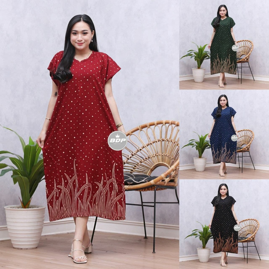 Atasan wanita Daster Lowo Polkadot Daun Padi Terbaru 2022 Daster Jumbo Murah Baju Wanita Kekinian