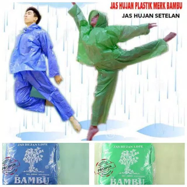 Jas Hujan BAMBU - Jas Hujan Stelan Jaket Celana Bambu - Jas Hujan Plastik Murah