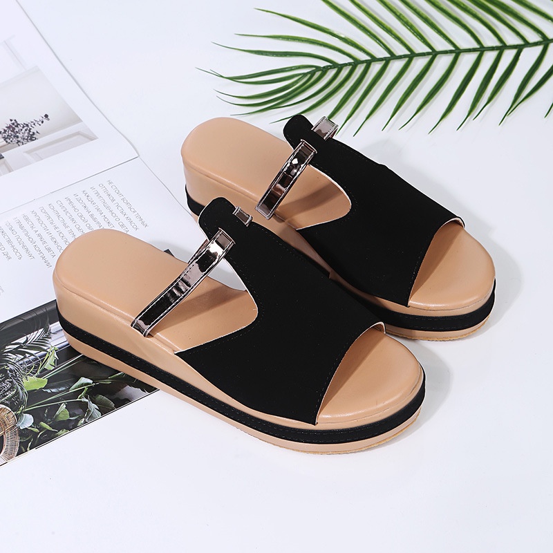 TBIG [COD] Sandal Slip On Wedges Megan Wanita Sepatu Korea Style Sekolah Kuliah