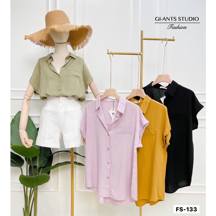 ATASAN GIANTS BASIC BLOUSE FASHION KEMEJA KANTONG SATU (BJFS133)