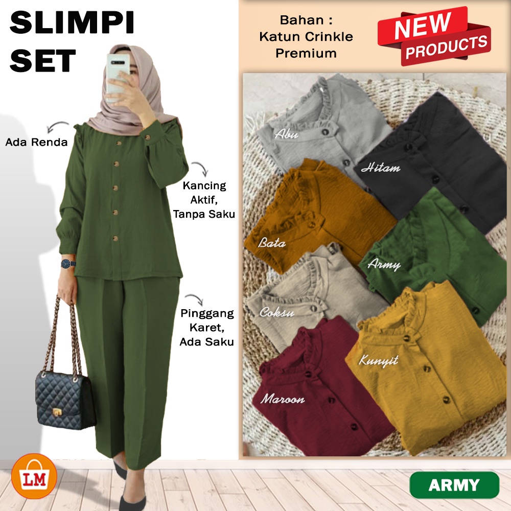 Setelan Baju Celana Wanita Muslim SLIMPI SET Katun Crinkle  All Size Big Size XL - XXL LMS 29288