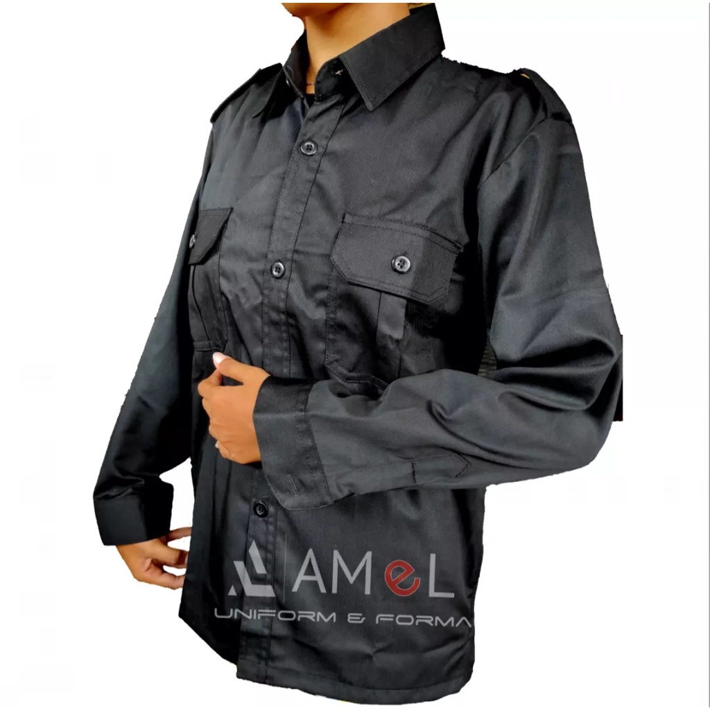 KEMEJA PDH HITAM LENGAN PANJANG BAJU PDL HITAM LENGAN PANJANG  BAJU PDL KEMEJA PRIA JUMBO