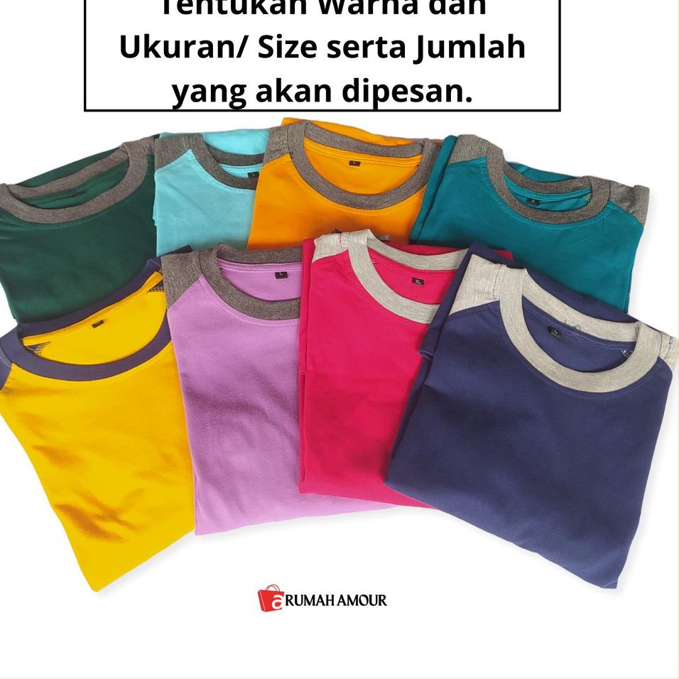 Terbaru.. Kaos Raglan Wanita Warna Navy/ Biru Dongker LD Standar Jumbo Lengan 7per8 Polos Katun Mela