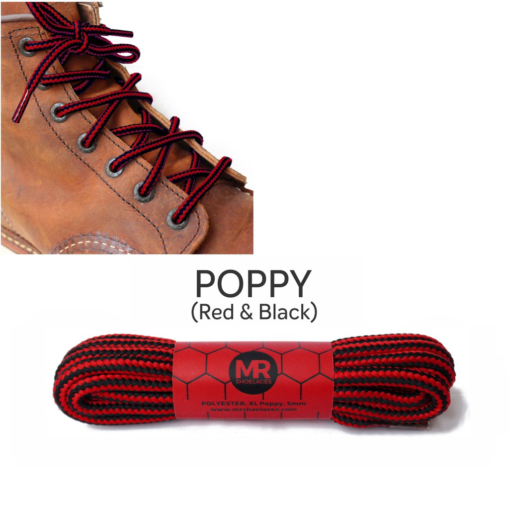 MR Shoelaces CR18 Poppy (Merah Hitam) Tali Sepatu Bulat Corak / Motif 5-6mm 80cm 90cm 100cm 120cm 150cm 200cm - Premium Shoelace