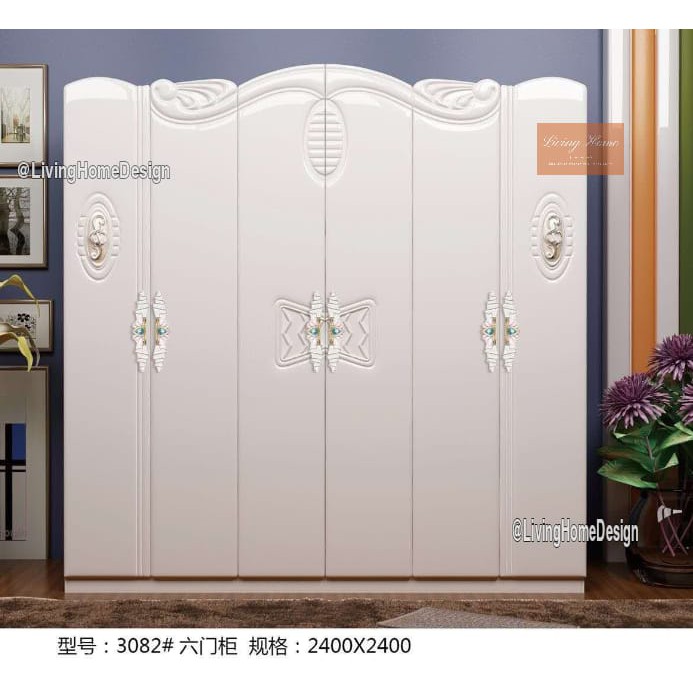 Lemari Pakaian 6 Pintu Baju Wardrobe Putih Import Elegant Mewah