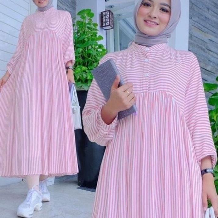 (LANGSUNG KIRIM) DRESS MIDI MOTIF DRESS POLOS KATUN BAJU GANTUNG TERLARIS SEMI DRESS GARIS-GARIS OUT