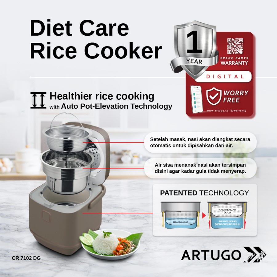 Artugo Rice Cooker Low Carbo CR 7102 DG Kapasitas 2 Liter