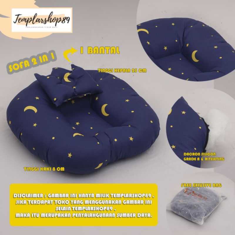 Sofa bayi / baby launger  FREE bantal mahkota bayi dan tas mika.-Bb Navy blue