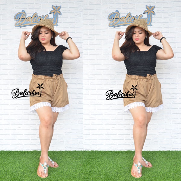 Balicihui Celana Katun Renda Giper Celana Wanita Celana Jumbo Big Size Plus Size Celana Renda