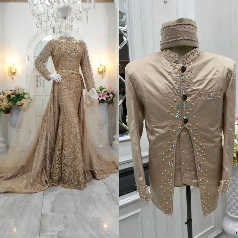 CAUPLE WEDING DRESS BEREKOR/GAUN DUYUNG MEWAH | BAJU DRESS MUSLIM/ GAUN  MODERN | GAWN AKAD