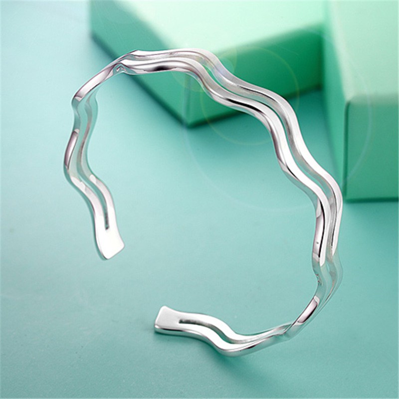 925 gelang perak murni untuk wanita hollow water ripple bracelet fashion jewellery