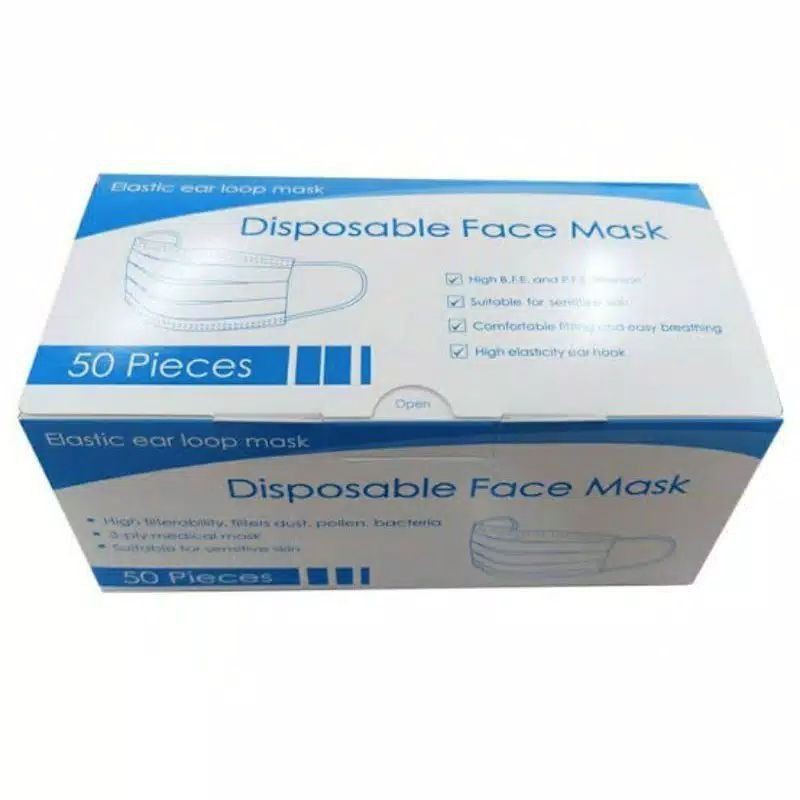 MASKER EARLOOP FACE MASKER 3 PLY 1 BOX 50 PCS