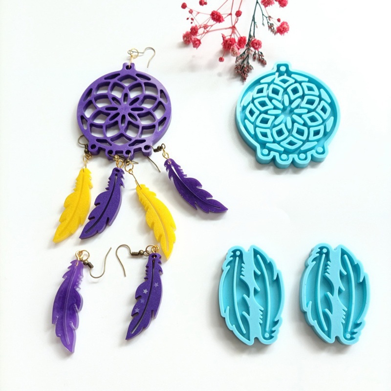 SIY  3Pcs Dream Catcher Mold Silicone Mold Keychain Pendants Epoxy Resin Casting Mold Feather Shape Earrings Mold  DIY Crafts