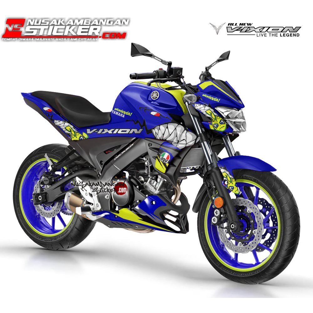 Decal Motor Sticker Motor Yamaha Vixion R Shark Biru Dongker Bagus