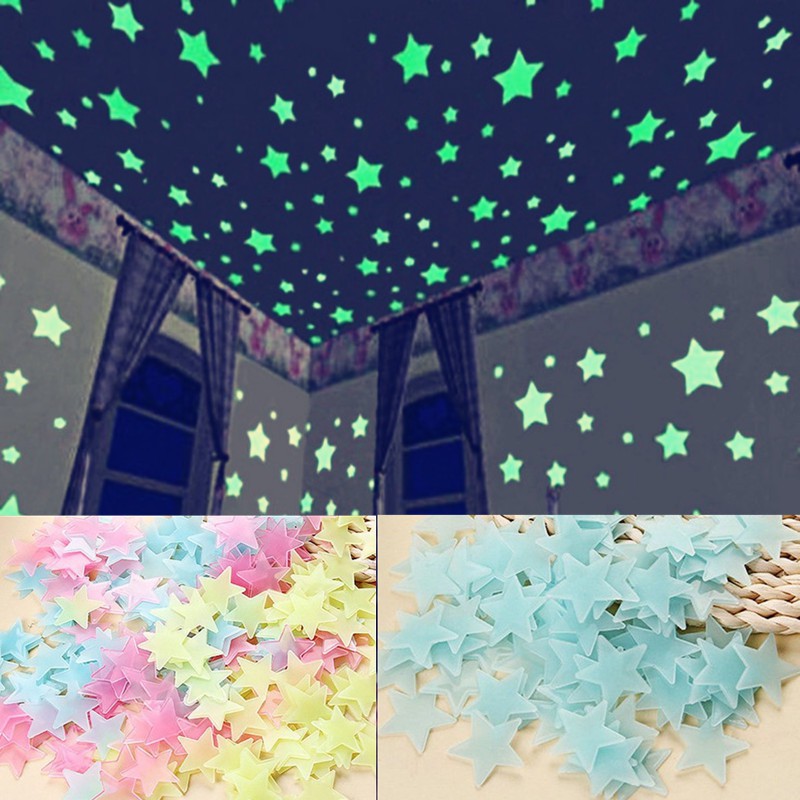 100pcs Glow In The Dark Stars Fluorescent Luminous 3d Glowing Stars Wall Sticker