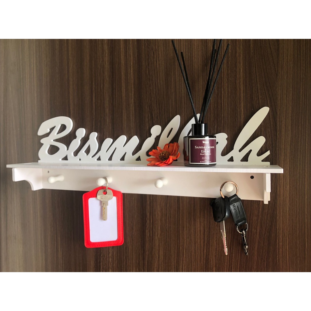 Rak Dinding Vintage BISMILLAH ( dengan 4 buah hook gantungan ) M995