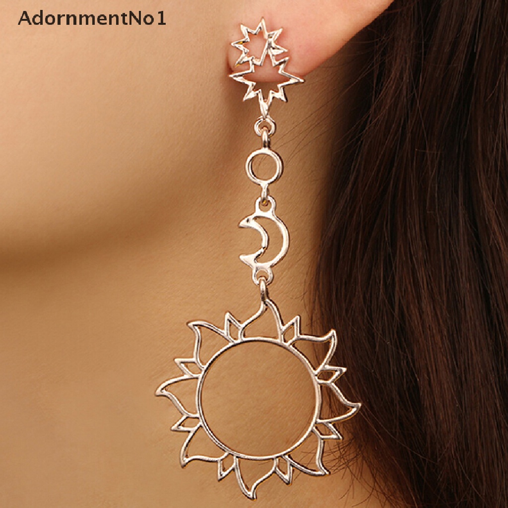 (AdornmentNo1) Anting Tusuk Gantung Asimetris Desain Bintang / Bulan / Matahari Gaya Boho Untuk Wanita