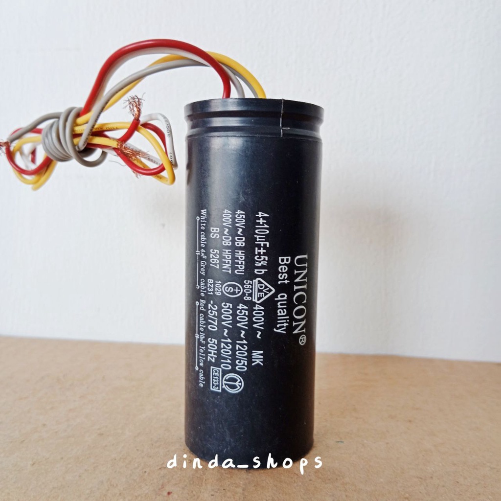 Kapasitor Mesin Cuci 4+10 uf/Capasitor Double 4+10 Mikro