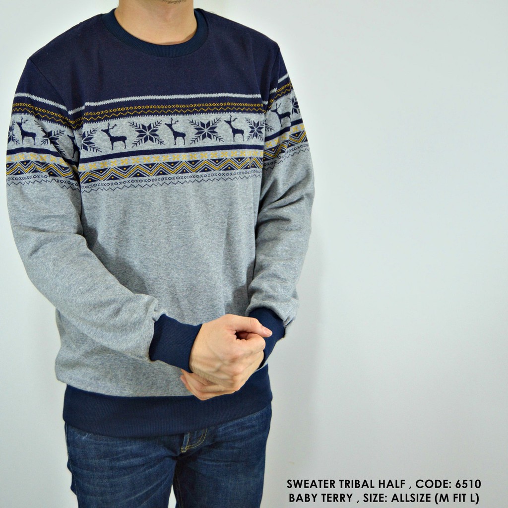 KAOS PANJANG SWEATER SWITER COWOK PRIA TRIBAL KOMBINASI POLOS