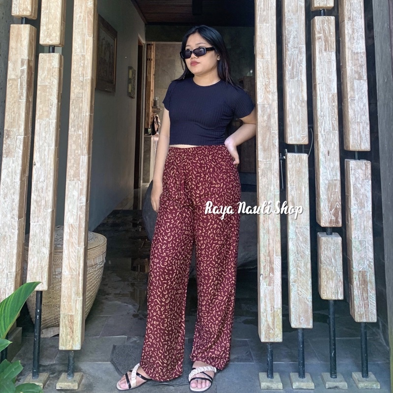 Kulot Motif Bali Rayon Premium-Kulot Kremi Maroon