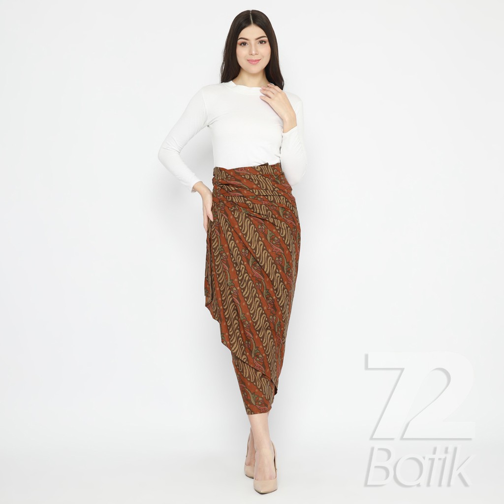 ROK BATIK SPAN Skirt Lilit Kebaya Instan Modern Wanita Warna Orange Coklat 725271 Cap 72 - Rok Batik