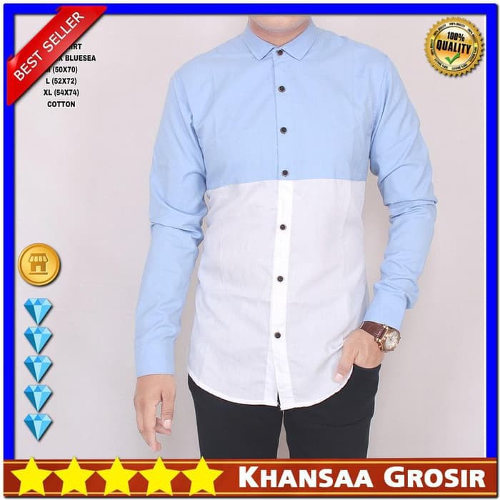 kemejapria 8242BH Kemeja kerja Pria Lengan Panjang Polos Kombinasi Warna Putih Biru ADEM