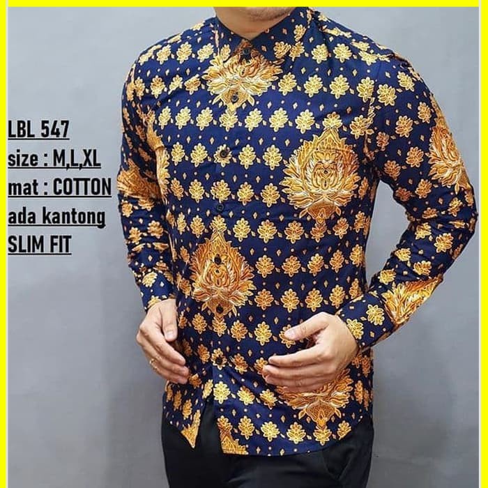 KEMEJA PRIA BATIK LENGAN PANJANG HEM BAHAN KATUN HALUS 40S LBL 547 MEWAH PREMIUM BAJU ELEGANT SIZE M L XL  SKU MS JAKARTA