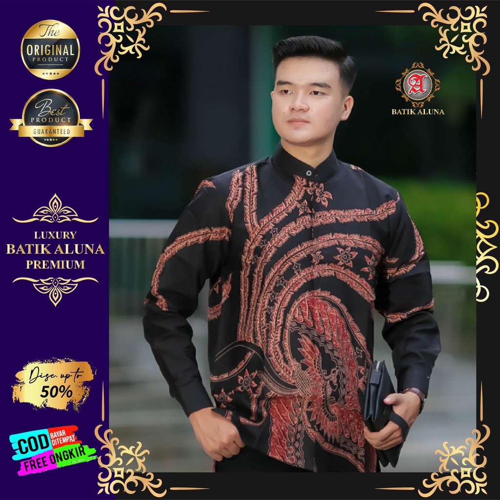 Baju Koko Pria Cowok Laki Laki Dewasa Premium Lengan Panjang Slim Fit Modern Motif Batik Eksklusif B