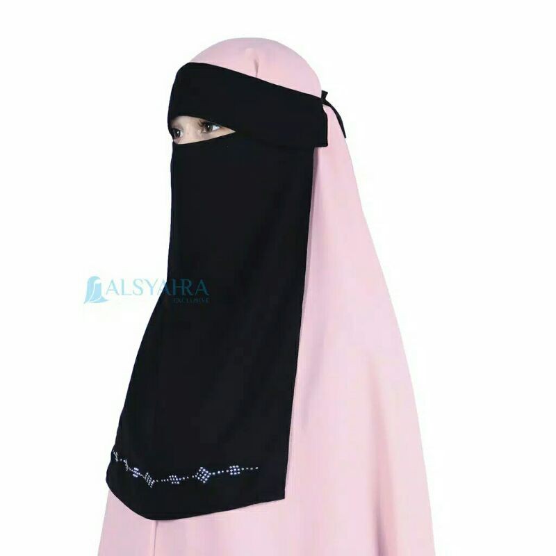 Niqab Poni Alhajr Sifon Silk Jetblack Alsyahra Exclusive