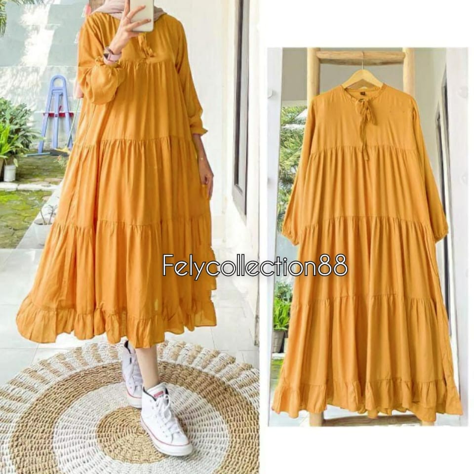 Rachel Midi Dress Busui Friendly // Gamis Wanita Terbaru Kekinian // Fashion Muslim // Bahan Katun Rayon