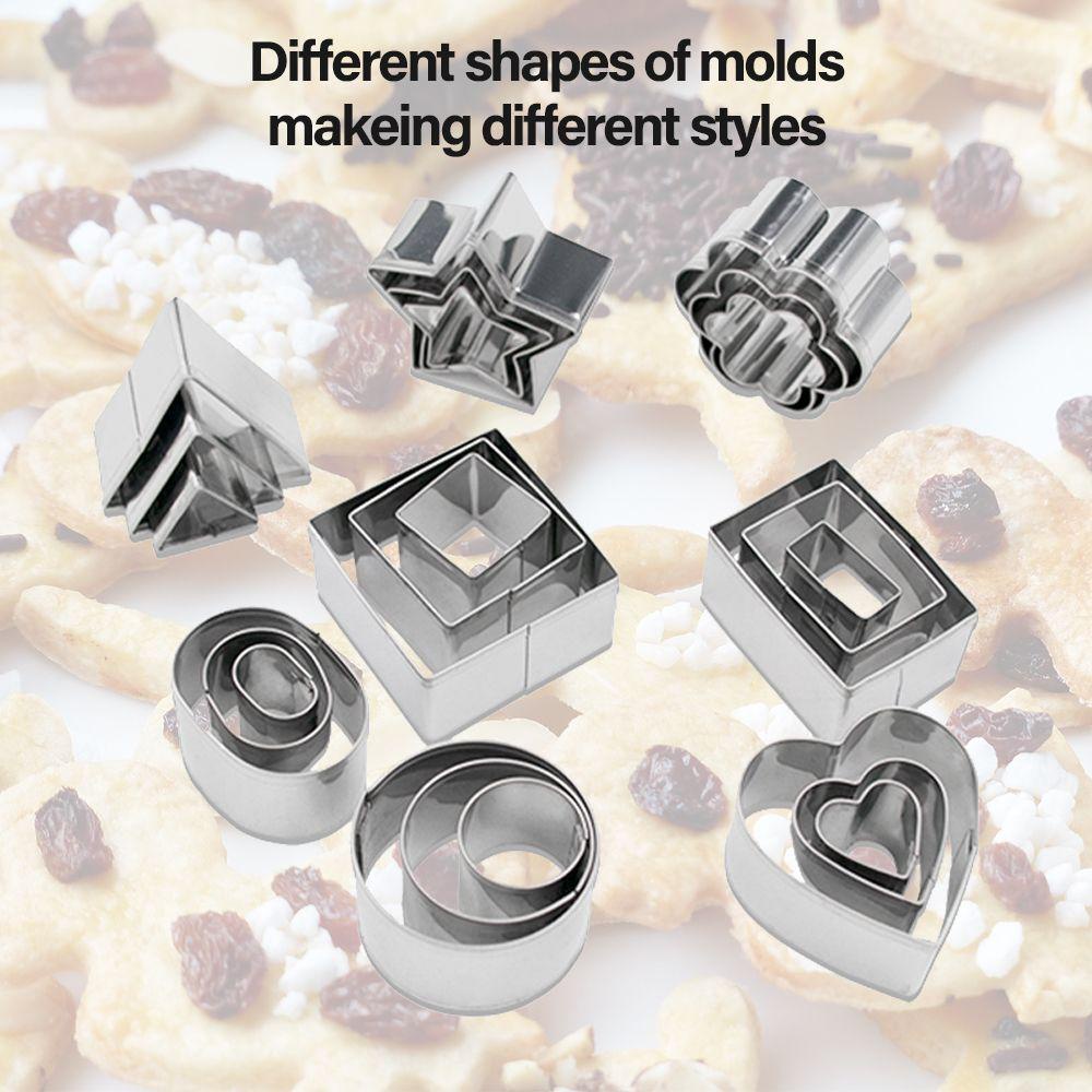 Preva 24 Pcs Cookies Cutter Dekorasi Rumah &amp; Dapur Cetakan Kue Cetakan Fondant Stainless Steel Cetakan Biskuit Slicer