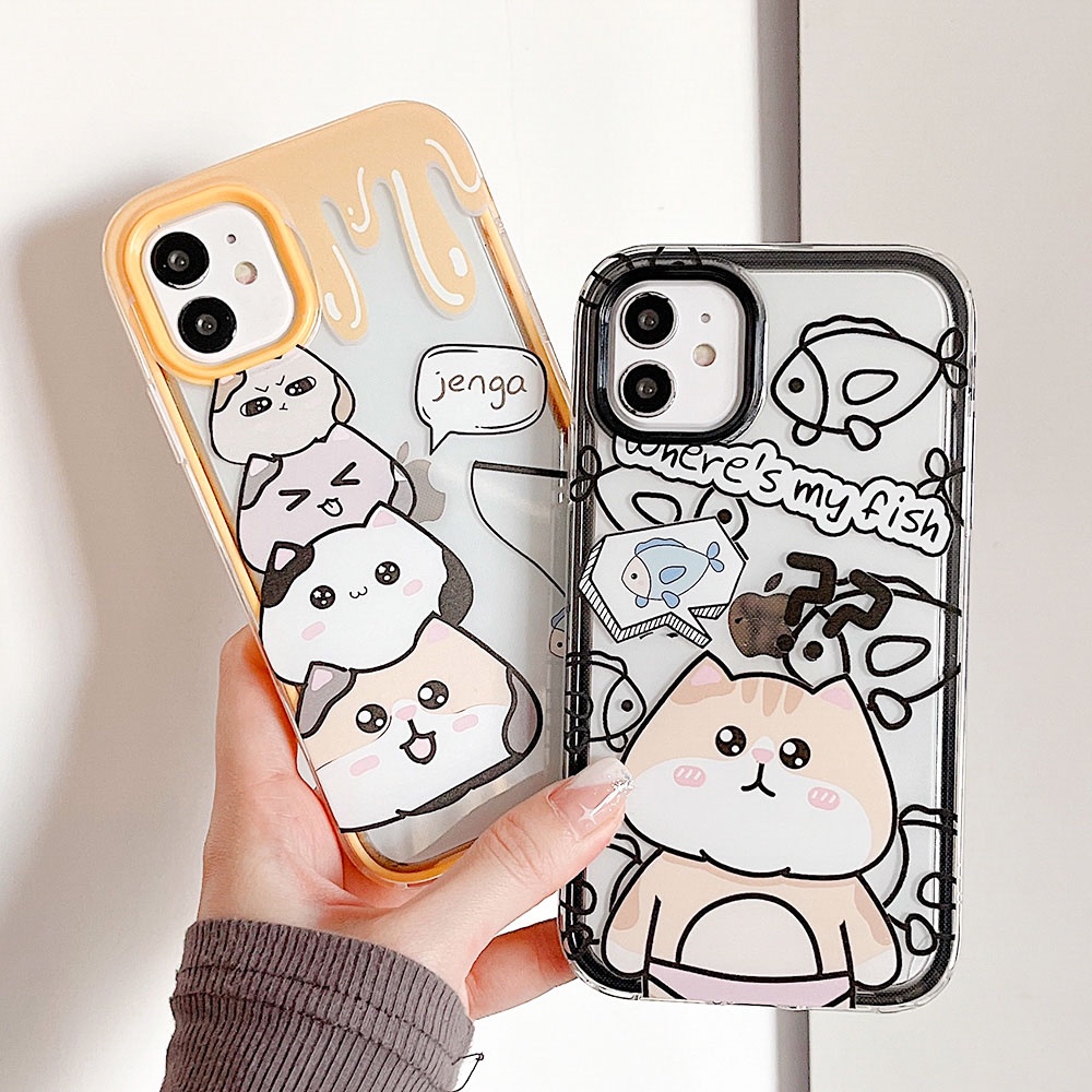 3 In 1 Soft Case Silikon TPU Motif Kartun Kucing Untuk IPhone 13 12 11 Pro Max X XR XS Max 7 8 6 6S Plus