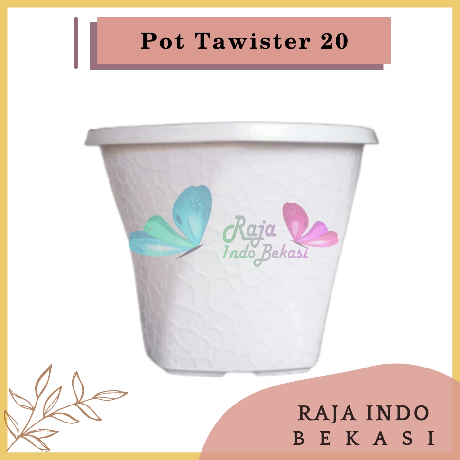 Ori Pot Twister 20 Cm Putih Kotak Pot Persegi 20CM Pot Bunga Plastik Putih Kaktus