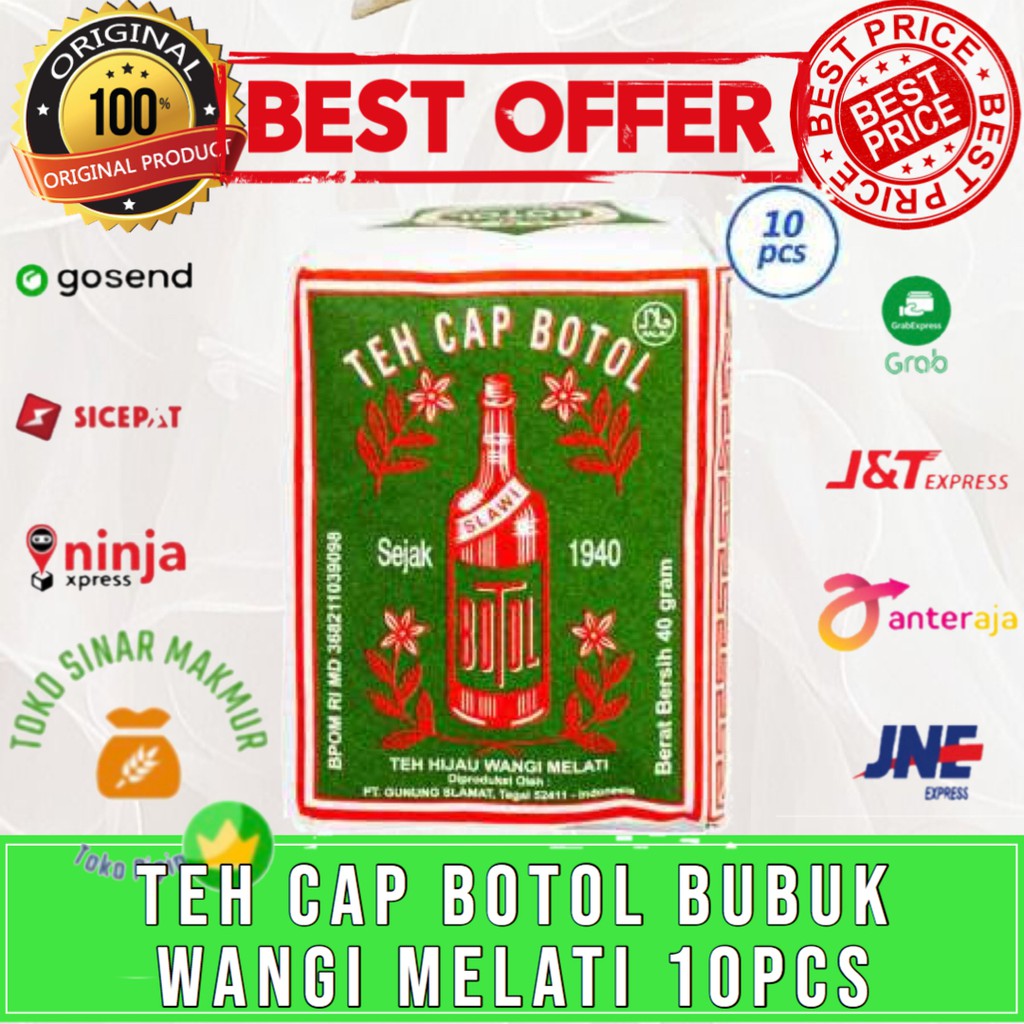 Jual Teh Cap Botol Hijau Tubruk 40 Gram Isi 10 pcs 1 Pack 40 gram x 10
