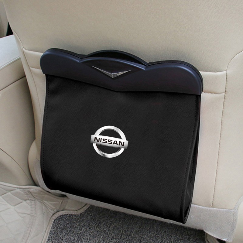 Car Organizer Seat Back Storage Bag Auto Leather Pocket Holder Car Trash Bin Garbage For Nissan Almera Grand Livina Sentra Navara Frontier Latio X-Trail Serena NV200 NV350