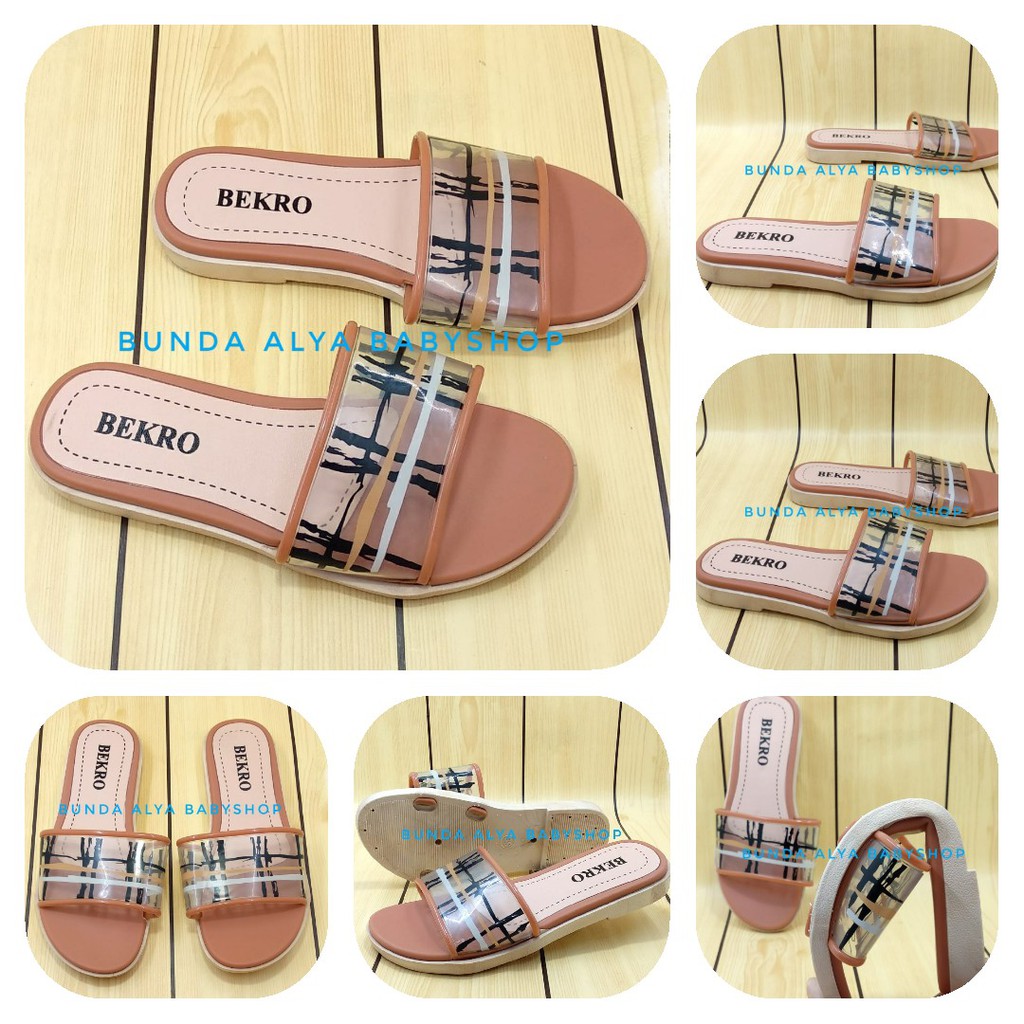 Sandal Wanita Slop TAN Kotak Size 36 - 40  - Sendal Slop Wanita Alas Karet BEKRO - Sendal Cewek SALE