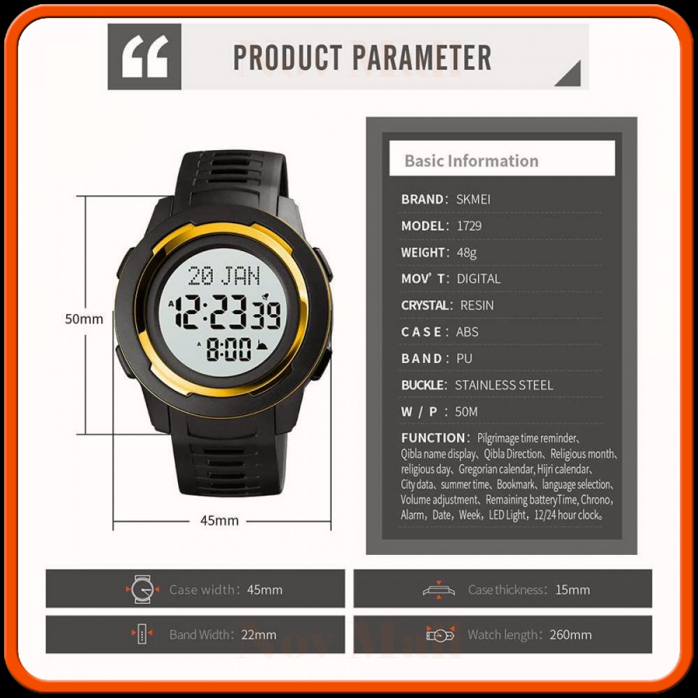 SKMEI Jam Tangan Digital Pria Muslim Qibla - 1729