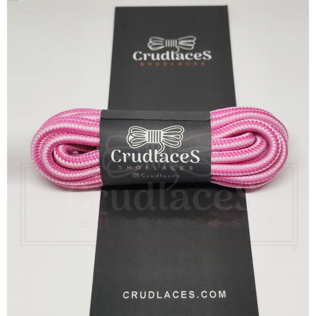 Tali Sepatu Bulat Bermotif Pink Tua Motif Pink Muda Polyester-Aglets Metal Besi- Crudlaces