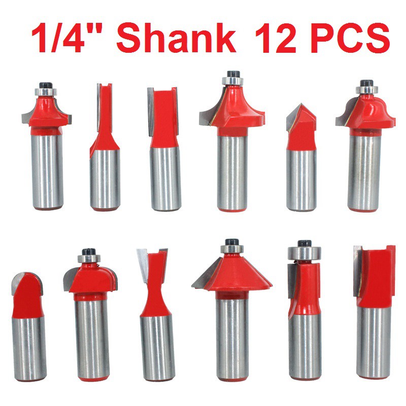 Mata Profil Set 12pcs Trimmer Router Bits Set 1/4” Kayu Router Mailtank Woodworking Shank Trimmer