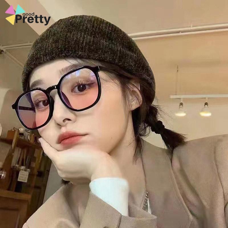 Gradien Pink Blush Glasses Perempuan Anti-biru Warna Cahaya Mengubah Kacamata Bingkai Besar - PD